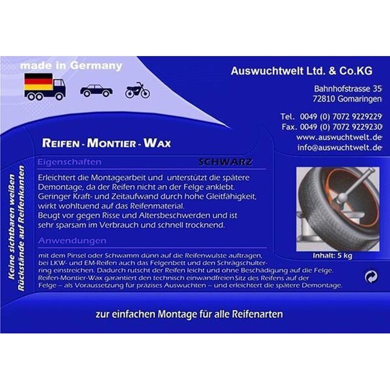 Reifenmontagepaste Montagewax schwarz, 5kg, Reifenmontagepaste, Öle/Chemie
