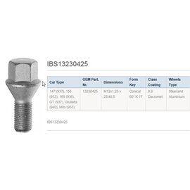 Radschraube Alfa Romeo M12x1,25x22 SW17 60 Kegel 48,5mm Gesamtlnge